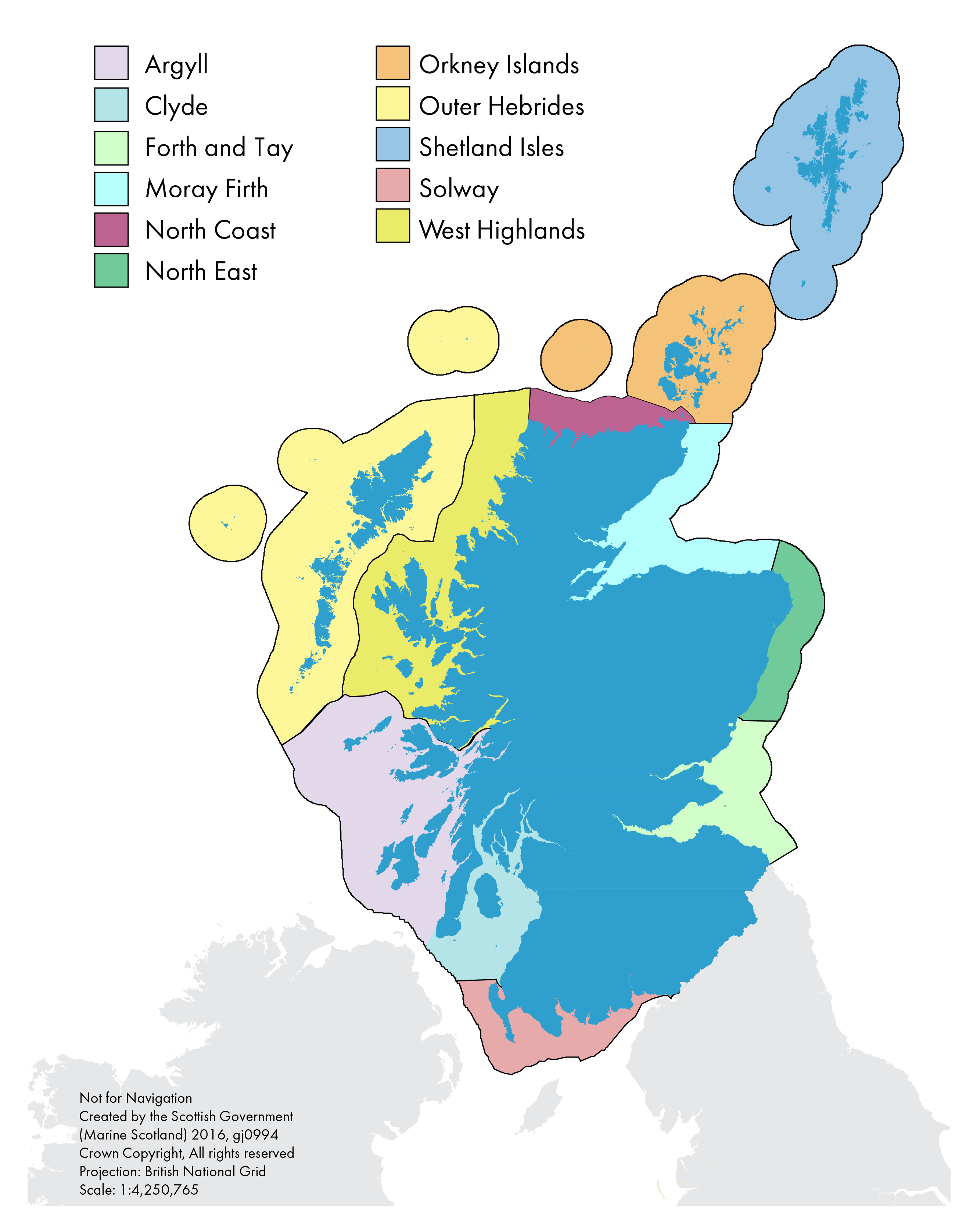 Map illustrating the boundaries of Scotland's 11 Marine Regions